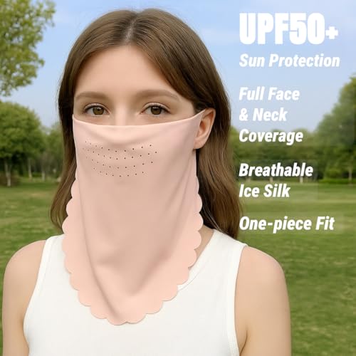 UPF50+ Ice Silk Sun Protection Face Mask for Women – Cooling Breathable UV Neck Gaiter with Ear Loops for Daily Outdoor Wear2