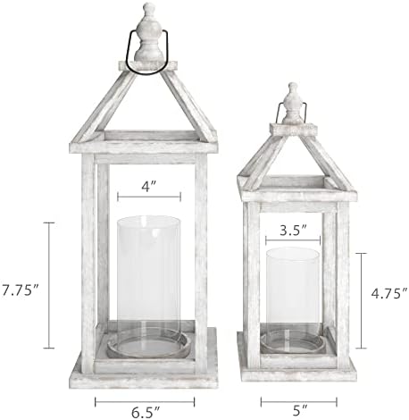 Barnyard Designs Decorative Wooden Lantern Candle Holders, Rustic Outdoor Floor or Table Lanterns for Farmhouse Patio Decor, Set of 2, (S: 39.5cm H, L: 56.5cm H)