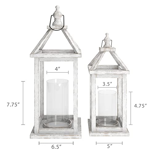 Barnyard Designs Wood Lantern Decor, Rustic Candle Lantern, Outdoor Lanterns Farmhouse Candle Holder, Decorative Lanterns For Wedding, Farmhouse Table Decor S: 15.5”, L: 22.25” H, Whitewash Set Of 2 #TOP4