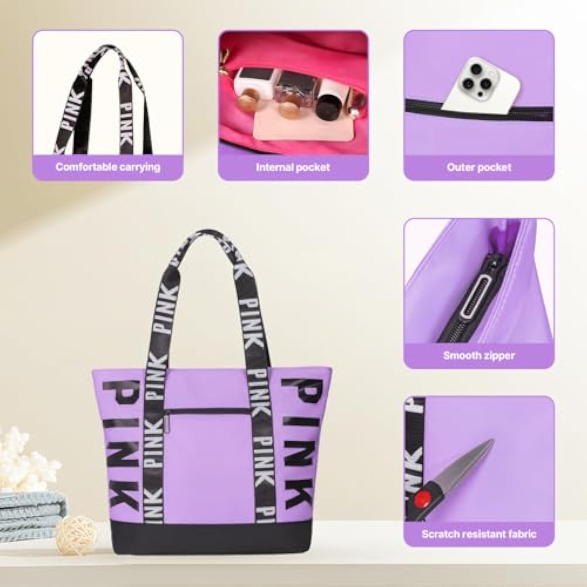 Women's Large Waterproof Beach Tote Bag for Daily Use