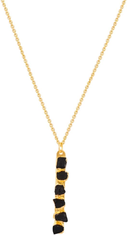 Gempires Raw Gemstone Bar Pendant Necklace for Women 14k Gold Plated Hammer Finish Vertical Pendant Handmade Crystal Jewelry Hypoallergenic Minimal Necklace Gift for Her