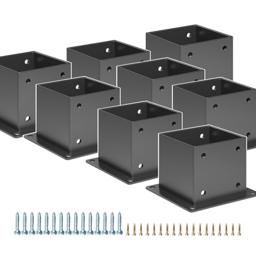 Kinchoix 8pc 4 x 4\" Post Base (Actual 3.5 x 3.5 inch) Wood Fence Post Anchor Heavy Duty Pergola Post Bracket DIY Wood Lumber Pergola Gazebo Deck Railing Kit Hardware