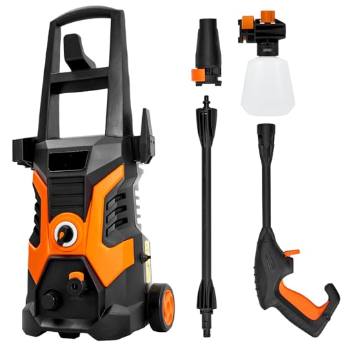 Home and Garden High Pressure Washer,1700W 100Bar Pressure 400 l/h Flow Rate, with 4-in-1 Nozzle,Detergent Nozzle, and Carrying Handle in Carton Packaging