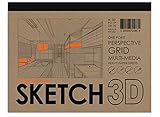 Design Ideation SKETCH 3D Perspective Grid Paper Pad. Multi-Media paper pad for Pencil, Ink, Marker and Watercolor Paints. Great for Art, Design and Education. One Point Perspective Grid. (Grey Grid)