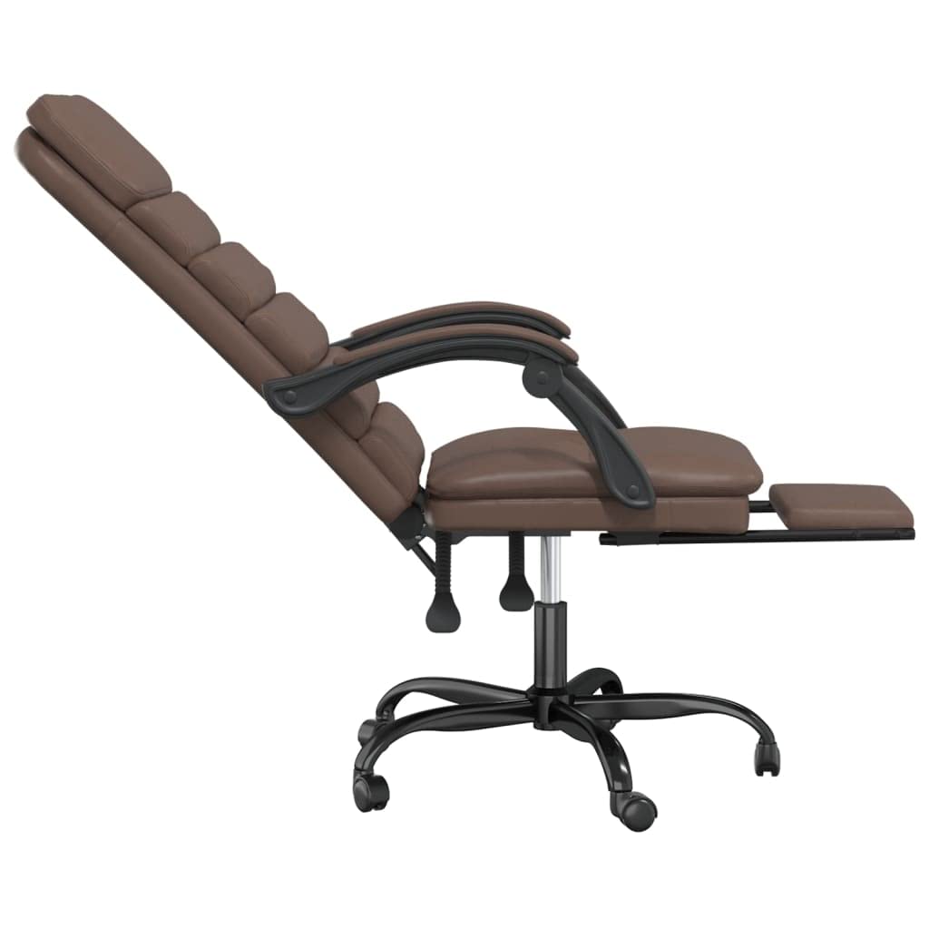 Silla de oficina con función de masaje y respaldo ajustable de piel sintética marrón, silla giratoria con reposabrazos y ruedas, silla de trabajo ergonómica para oficina en casa y oficina