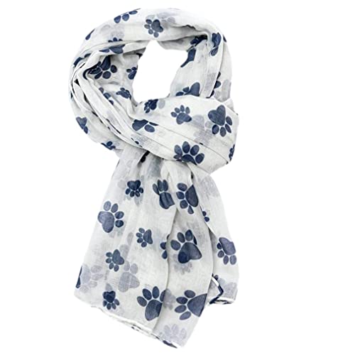 Purple Possum® Scarf Ladies Paw Print Wrap Dog Cats Paws Womens Lightweigt Shawl Dogs Cat (Cream/Blue), Cream / Blue