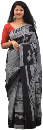 Kiaaron Women's Ikat Hand Block Print Jaipuri Cotton Mulmul Saree with Blouse Piece