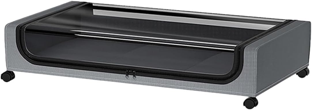 Bed Storage Box with Wheels Large Foldable Clothes Organizer with Dustproof Lid Gray Underbed Storage Container for Bedroom Clothing