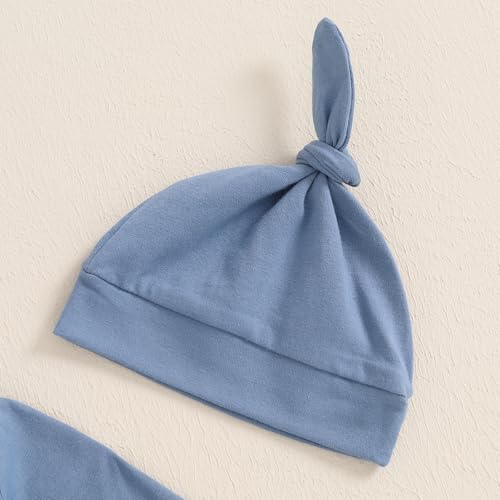 Image of Baby Girl Boy Sleeping Waffle Bag Letter Embroidery Long Sleeve Sleep Striped Sack with Hat 2 Piece Set for Fall