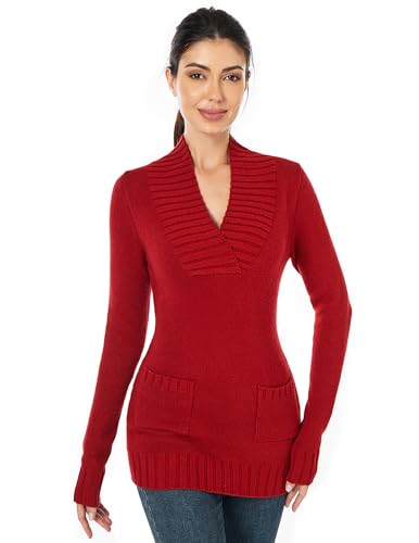 AmélieBoutik Women Long Sleeve Casual Ribbed Neckline Knit Winter Pullover Sweater with Pocket3