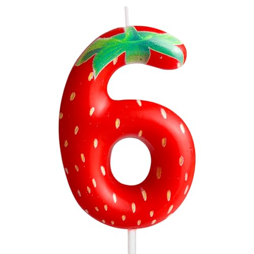 FUNCANDLE Strawberry 6th Birthday Candle Gifts for Girls,Red Strawberry Birthday Candle Decorations,Fruit Themed Candle Cake for Girls Birthday Gifts Celebration Reunions Anniversary Party Supplies