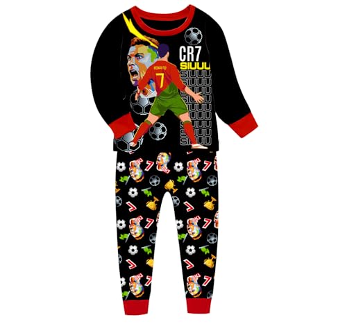 TONGQUD Ronaldo Schlafanzug für Jungen, Nr. 7 Fans, Baumwolle, Hauskleidung, langärmelig, lässiger Schlafanzug (DE/NL/SE/PL, Alter, 7 Jahre, 8 Jahre, Regular, Rot)