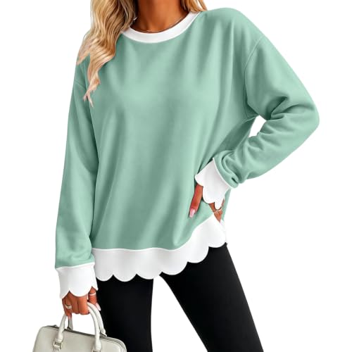 Jielayou Crewneck Sweatshirts Women Cotton Scalloped Hem Cozy Pullover Tops - image 5