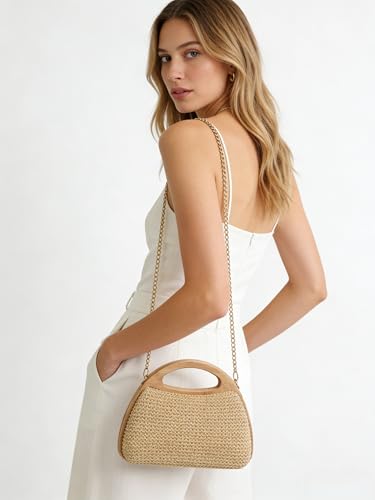 Image of UMREN Straw Clutch Handbags Women Beach Crossbody Hand-woven Summer Purse Wallet Top handle Evening Bag for Wedding Party