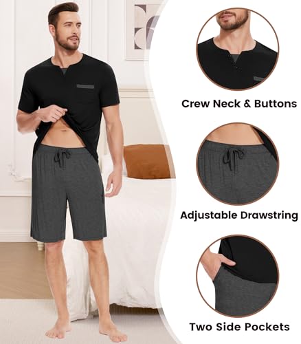 Image of NACHILA Men's Bamboo Viscose Pajamas Set Raglan Short Sleeve Shorts Pjs
