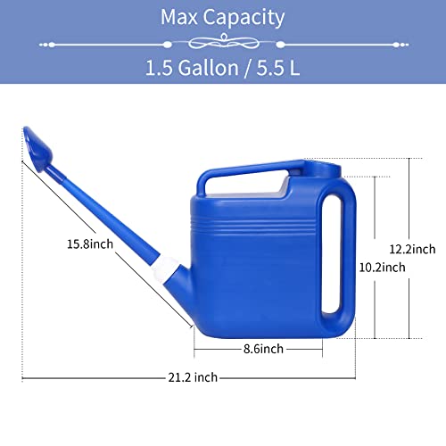 1.5 Gallon Watering Can For Outdoor & Indoor Plants, Large Garden Watering Pot With Lightweight And 5.5L Capacity, Plastic Watering Can With Long Spout And Metal Removable Sprinkler Head, Blue #TOP2