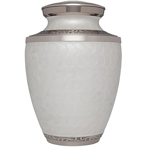 Liliane Memorials White Funeral Urn Cremation Urn for Human Ashes - Hand Made in Brass - Suitable for Cemetery Burial or Niche- Large Size fits Remains of Adults up to 200 lbs- Petals White Model Cover
