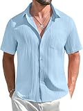 GIANZEN Light Baby Blue Collar Shirt Men Mens Beach Dress Shirts for Men's Hawaiian Casual Short Sleeve Cruise Vacation Light Blue XS