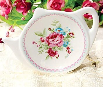 LINLINS Floral Porcelain Tea Bag Holder & Spoon Rest Set