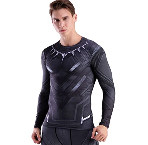 Cody Lundin Hombre de Aptitud de Apretado Culturismo Hombres Manga Larga Camiseta Slim Deporte al Aire Libre t-Shirt (XL, Black Leopard) Cover