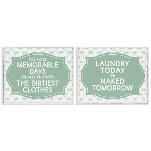 'Green Bow Laundry Sentiments'| 2pc Framed Giclee Art Set 2