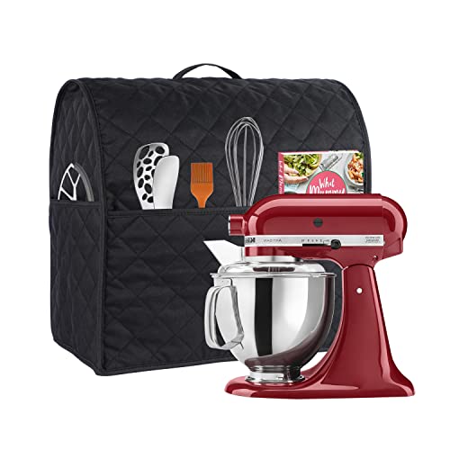 Stand Mixer Cover compatible with Kitchenaid Mixer, Fits All Tilt Head & Bowl Lift Models with 3 Organizer Bag for Accessories. (Black, For Bowl Lift 5-8 Quart)