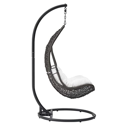 Modway Abate Wicker Rattan Outdoor Patio Porch Lounge Swing Chair Set with Stand in Gray White - Image 2