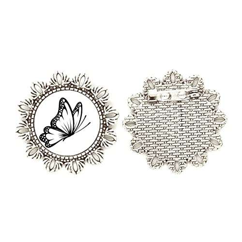 Broche de flor negra vintage de plata mediana para ropa
