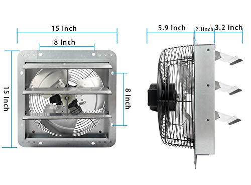 KEN BROWN 12 Inch Shutter Exhaust Fan Wall Mounted,Aluminum with 1.65 Meters Power Cord Kit,High Speed 1800CFM,Vent fan for Commercial,Greenhouse,Attic,Shed,Shop - Thumbnail 2