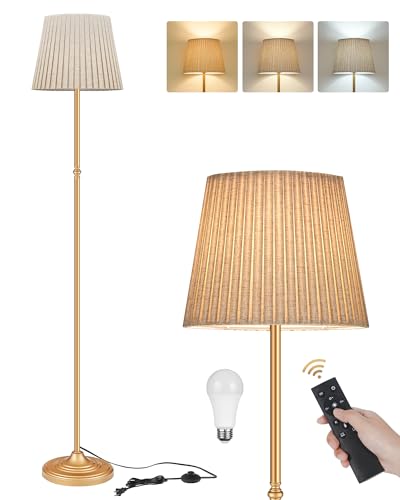 GOEBLESON Dimmable Floor Lamp for Living Room, 68" Tall Standing Lamp, Reading Light with Remote & Foot Pedal, 10W LED Bulb (3000K-6500K) Included, FCC Listed, Reinforced Base, Gold and Beige DE12LD05