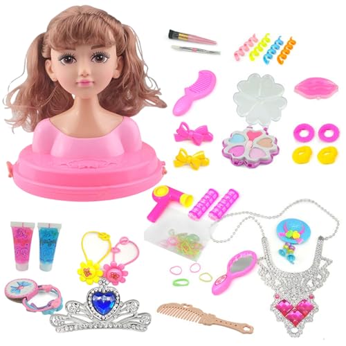 Tête de poupée pour coiffure avec accessoires de maquillage réalistes et colorés