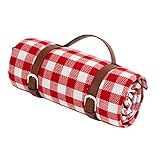 Tsawntd Wasserdichte Picknickdecke mit Tragegriff, Mehrzweck-Strandmatte für Reisen, Camping, rot und weiß kariert