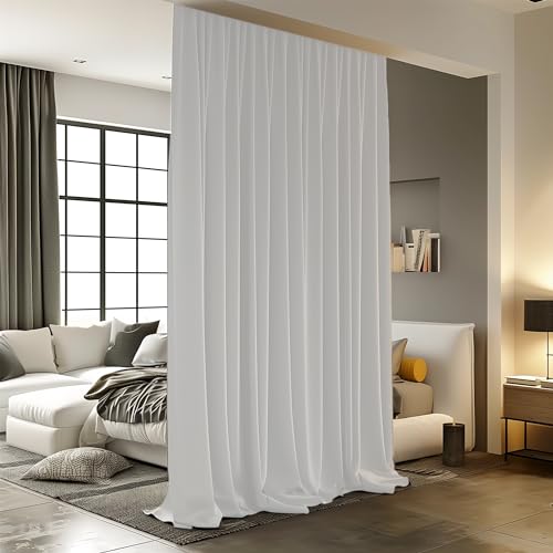 Image of Room Divider Curtains for Ceiling Track Rod, Blackout Ceiling Track Curtains with Hooks Noise Reduction Privacy Curtain for Wall Ceiling Mount Track, 4.3 ft Wide x 9 ft Tall, White, 1 Panel