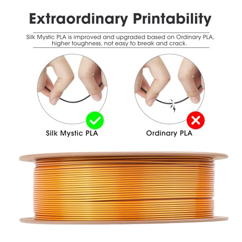 Image of eSUN Silk Mystic PLA Filament 1.75mm, Shiny Silk Three Color Co Extrusion 3D Printer Filament, 1KG (2.2 LBS) Spool 3D Printing Color Change Filament for 3D Printers,Red Gold Purple