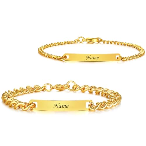 VNOX Pulseras de Pareja Personalizadas Regalo Hombre Custom Acero Inoxidable Par Pulsera Grabado Nombre Pulsera Regalo de Relación Amorosa