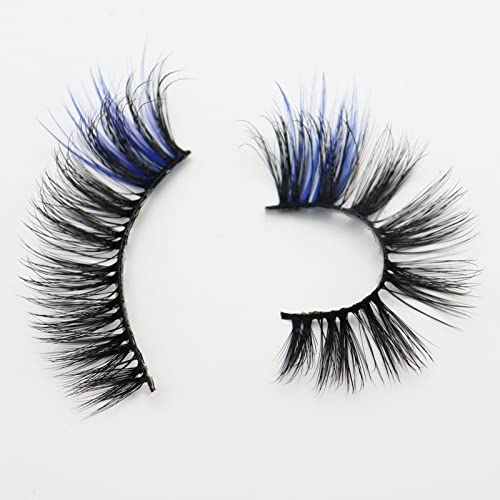 Daoder False Eyelashes Colored Lashes Fluffy Wispy With Blue Color 14Mm~16Mm Medium C Curl Full Volume 3D Natural Fake Lashes Soft Reusable 5 Pairs (Blue On End) #TOP5