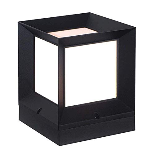 YUNTAO Lámparas decorativas Moderna E27 Luz Negro pedestal de aluminio y acrílico sombra al aire libre lámparas IP54 Lámpara del jardín del diseño del cubo lámpara del pilar Balcón Valla jamba de la t