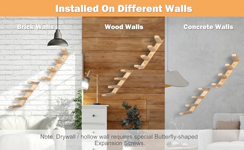 Cat Climbing Shelves Wall Mounted 2PCS Four Cat Steps Reversible Left & Right Direction, Cat Shelf Stairway for Wall with Jute Scratching Ladder Cat Wall Shelves Furniture for Perch Sleeping - Thumbnail 6
