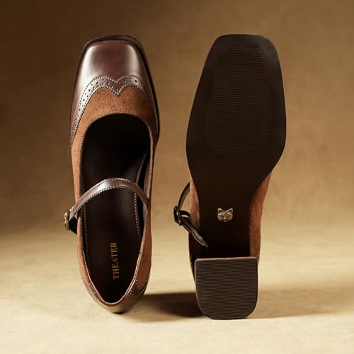 Image of Theater Duchess Mary Jane Heels for Women | Vintage-Inspired Square Toe Block Heels with Brogue Detailing | Classic Formal Pumps