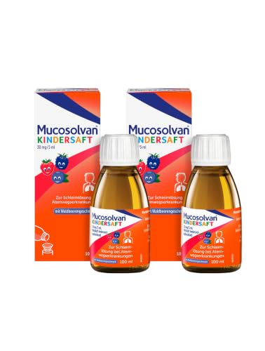 MUCOSOLVAN® Kindersaft 30 mg/5 ml, 2 x 100 ml, Hustenlöser mit Ambroxol, mit 2 Duschbomben