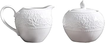 White Ceramic Creamer Pitcher with Sugar Bowl Set, Coffee Serving Set