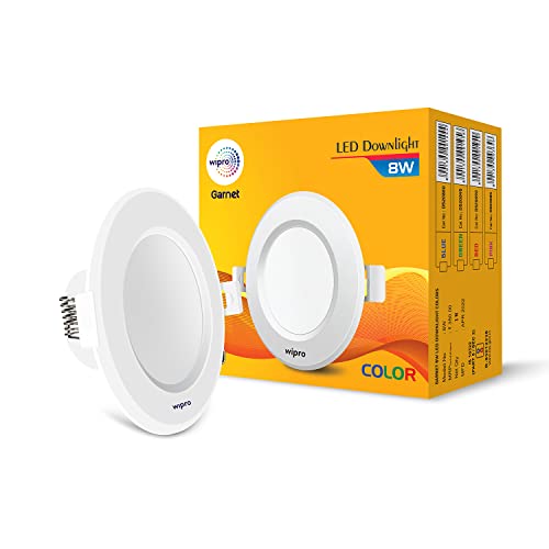 wipro Garnet 8W Round Downlight Junction Box |Blue | Glare-Free Design | Recessed Downlighter For False Ceiling | Cutout ~ 3 Inch | Pack Of 1