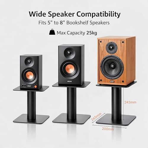 5-8 Inch Desktop Speaker Stands with Cable Management, 55lbs Heavy Duty Steel Desk Speaker Stand for Bookshelf Speakers & Studio Monitors, Stable Desktop Speaker Stand Pair, Cleaner Desk Audio Setup — view 2