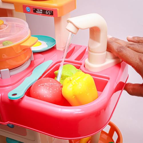 Image of Kitchen Set for Kids Girls Big Cooking Set Light and Sound Pretend Play Toy Battery Operated with Accessories, acrylonitrile butadiene styrene, Purple