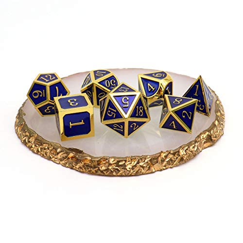 Haxtec Metal DND Dice Set 7 Die Gold Blue Metal D&D Dice Compatible with Dungeons and Dragons Games-Glossy Enamel Dice (Gold Blue) - Thumbnail 4