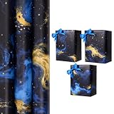 3 rouleaux de papier cadeau noir et bleu, 43 cm x 3 m, motif ciel étoilé, idéal pour les anniversaires et la Saint Valentin
