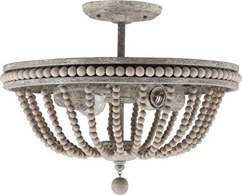 Capital Lighting 229521MS Kayla Coastal-Style Painted Wood Beads Semi Flush Ceiling Light Fixture, 2-Light 200 Total Watts, 13" H x 16" W, Mystic Sand
