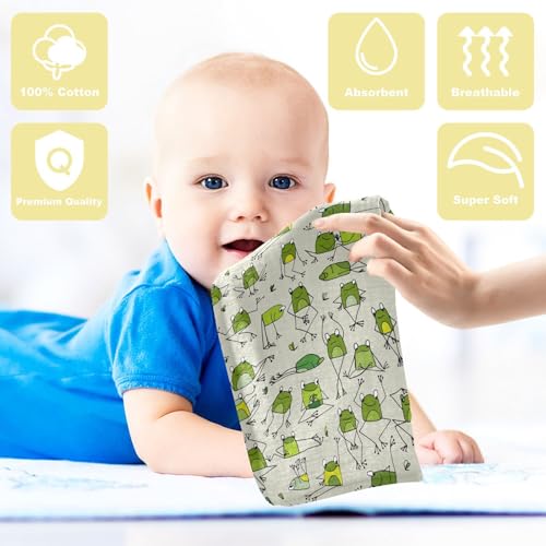 Image of vvfelixl Baby Cotton Washcloths Funny Frogs Infants Bath Towel for Unisex Face Towels for Newborn, Natural Baby Wipes Delicate Skin, 11.8 X 11.8 inch, one sizex5