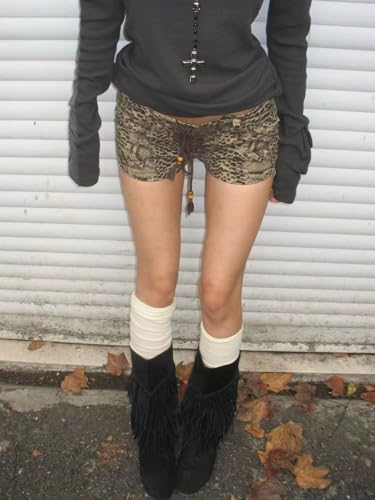 OCUH Y2K Leopard Print Pants Casual Loose Mini Jeans Leopard Jorts Vintage Denim Pants Jeans for Women2