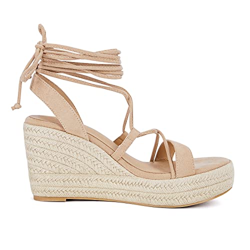 Laicigo Women's Platform Espadrille Wedge Sandals Lace Up Open Toe Cross Strap Slingback Summer Heeled Sandals #TOP3
